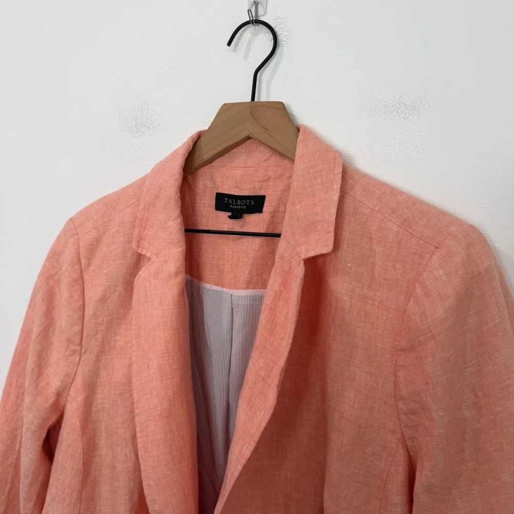 Talbots Linen Blazer Women’s 20W Petite Peach Coral Lightweight Jacket Classic - Picture 3 of 7